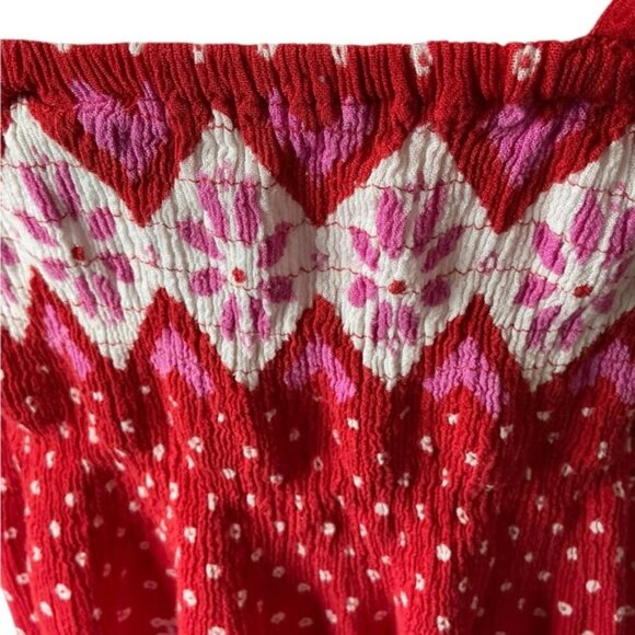 Sundress Boho Breezy Stretchy Smocked Bodice Indian Gauzy Material Red Pink OS - Picture 9 of 16